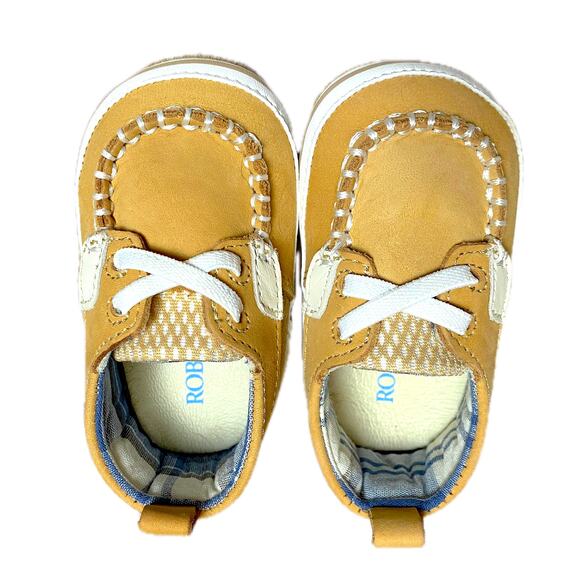 NEW Robeez Boat Shoes 6-9 Months Skipper First Kicks Mini Leather Tan Plaid - Picture 4 of 7